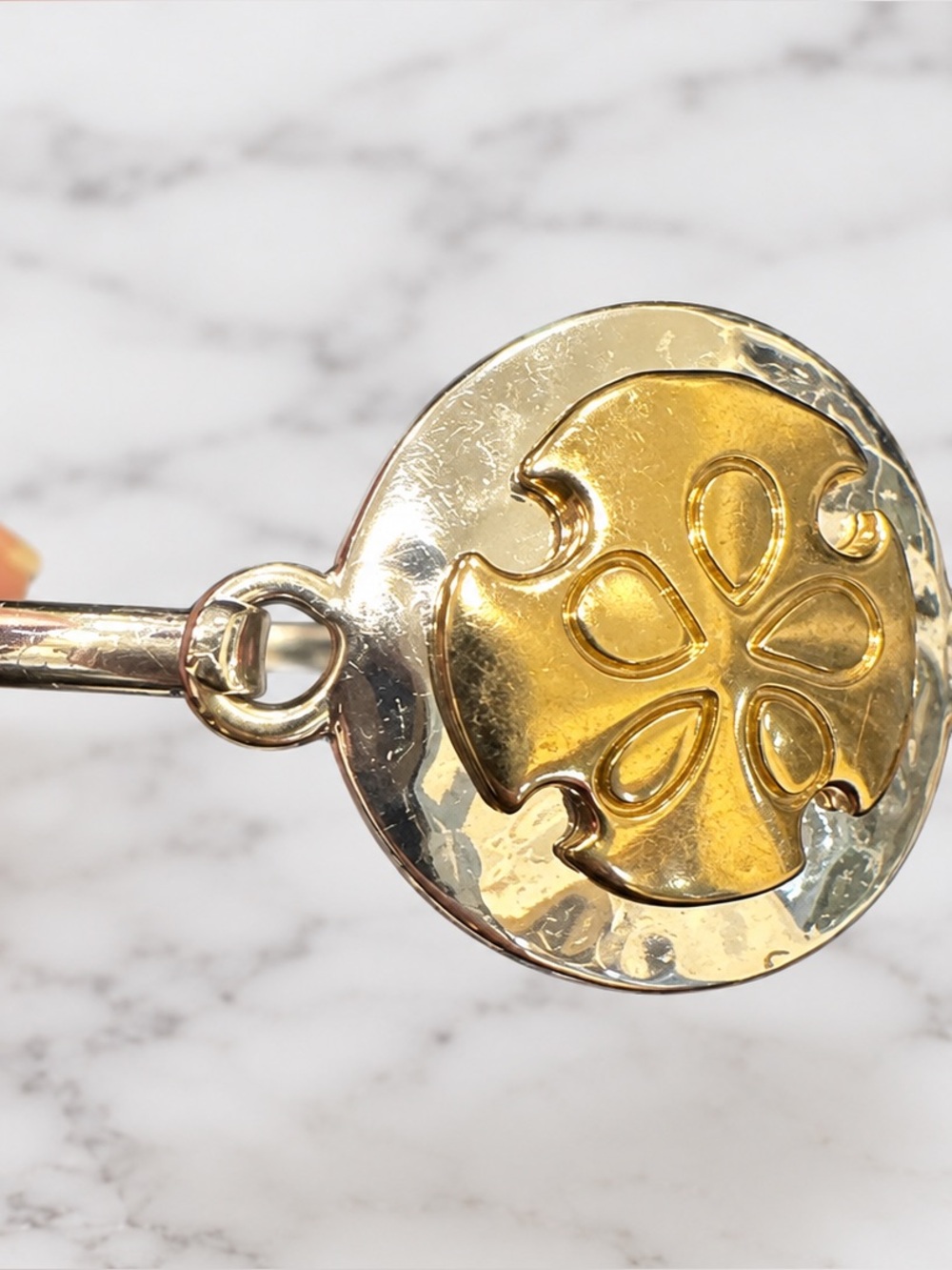 Two Tone Gold Silver Sand Dollar Bangle Bracelet Coastal Beach Jewelry